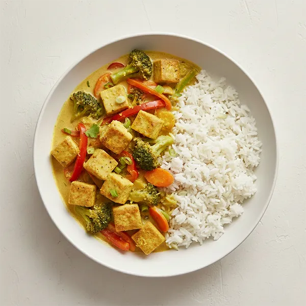 Lemon Vegetable Tofu Yellow Curry with Fragrant Rice